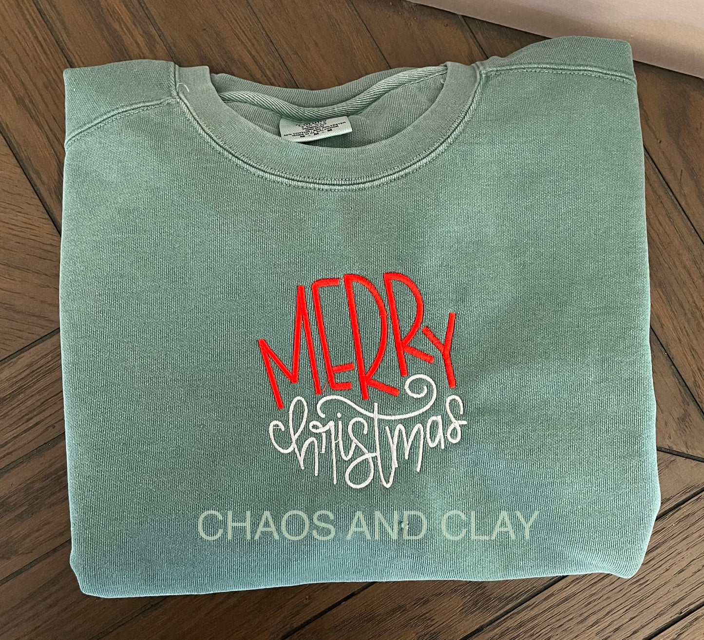 Merry Christmas Center Embroidered Sweatshirt